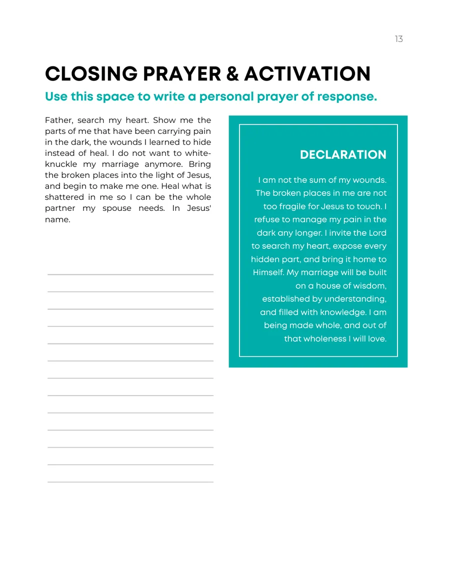 The closing prayer with lines to write on, beside a declaration box.