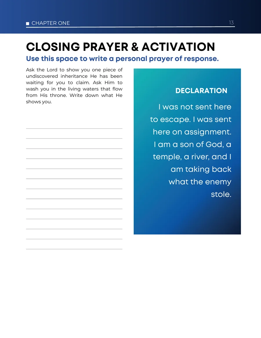 The closing prayer with lines to write on, beside a declaration box.