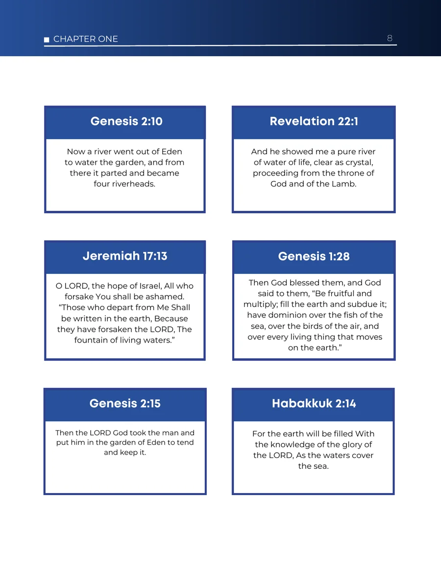 A page of verse cards, each with the reference over the verse text.