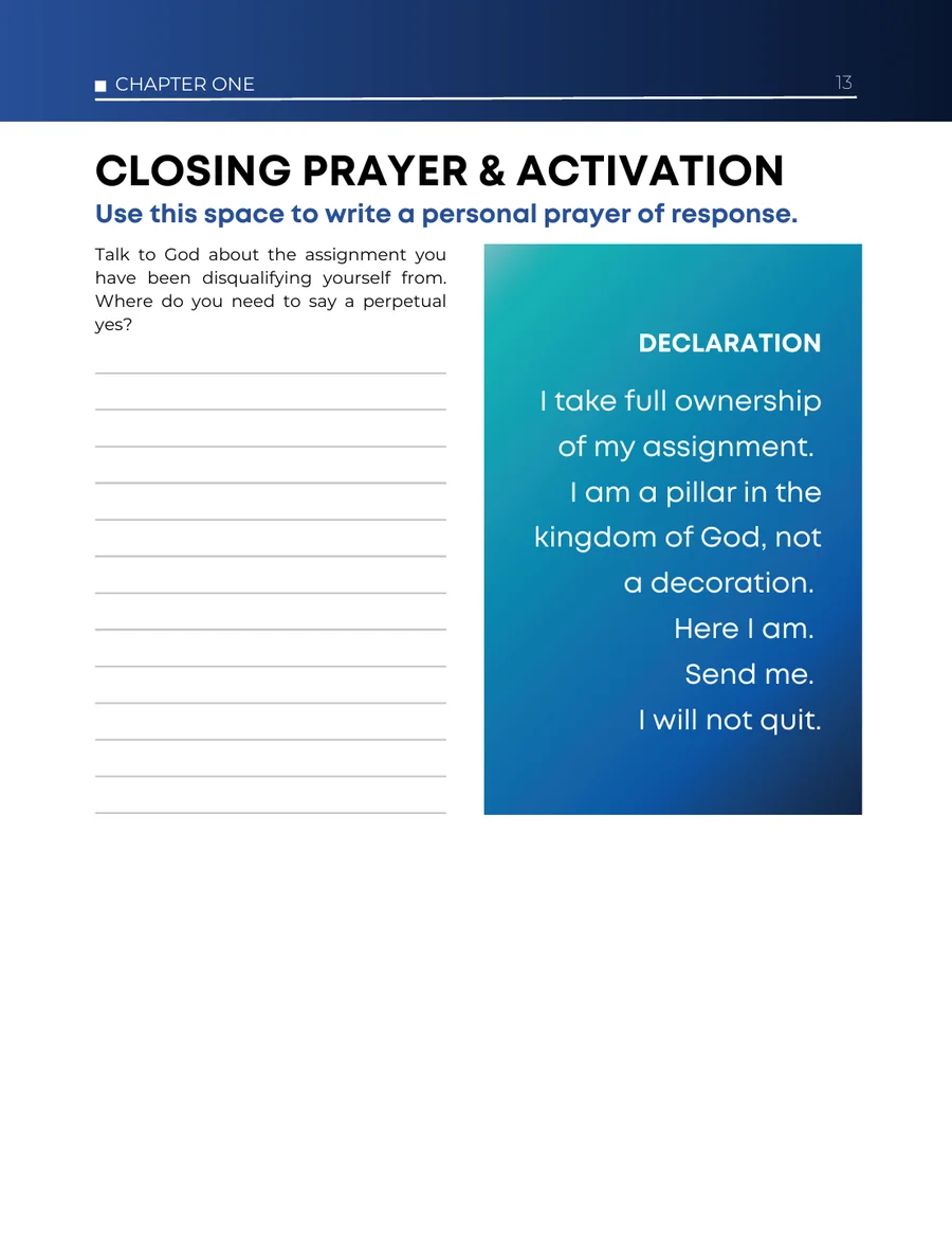 The closing prayer with lines to write on, beside a declaration box.