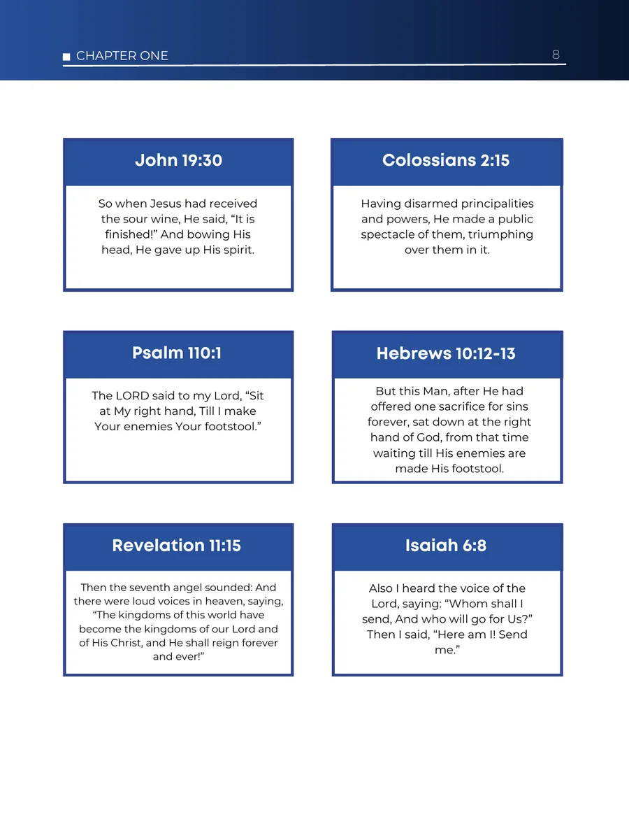 A page of verse cards, each with the reference over the verse text.